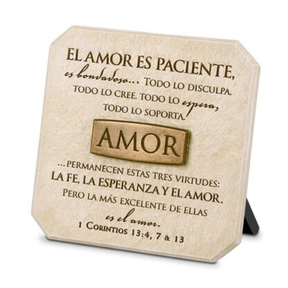 PLACA BRONCE Y PIEDRA EL AMOR ES PACIENTE- 1 COR 13 - Image 2