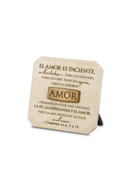 PLACA BRONCE Y PIEDRA EL AMOR ES PACIENTE- 1 COR 13