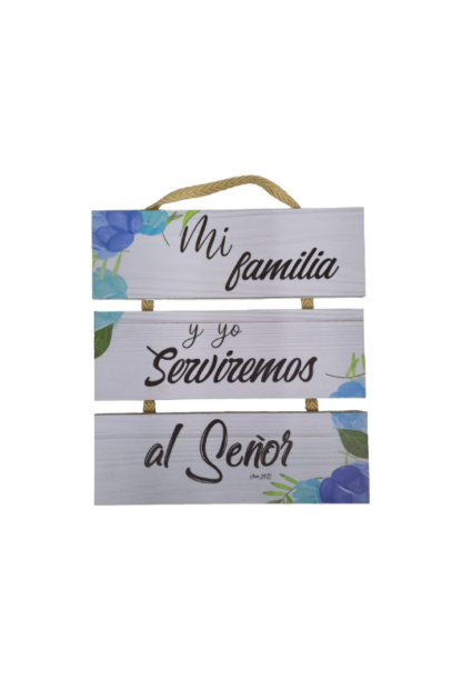 CUADRO MADERA TRIPLE MI FAMILIA Y YO SERVIREMOS
