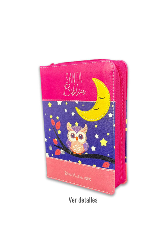 BIBLIA RV1960 CORAL BUHO CON ZIPER